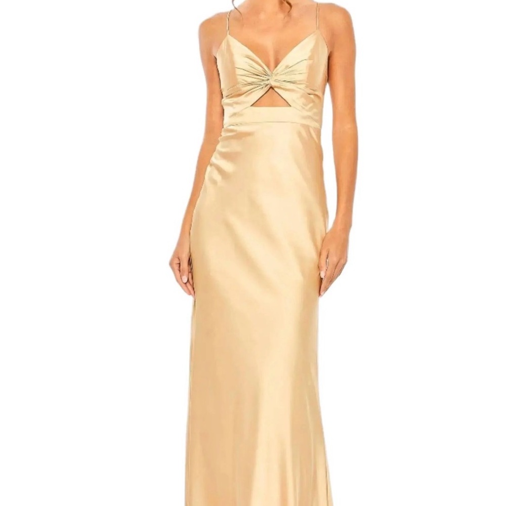 Mac Duggal Gold Satin Twist-Front Evening Gown